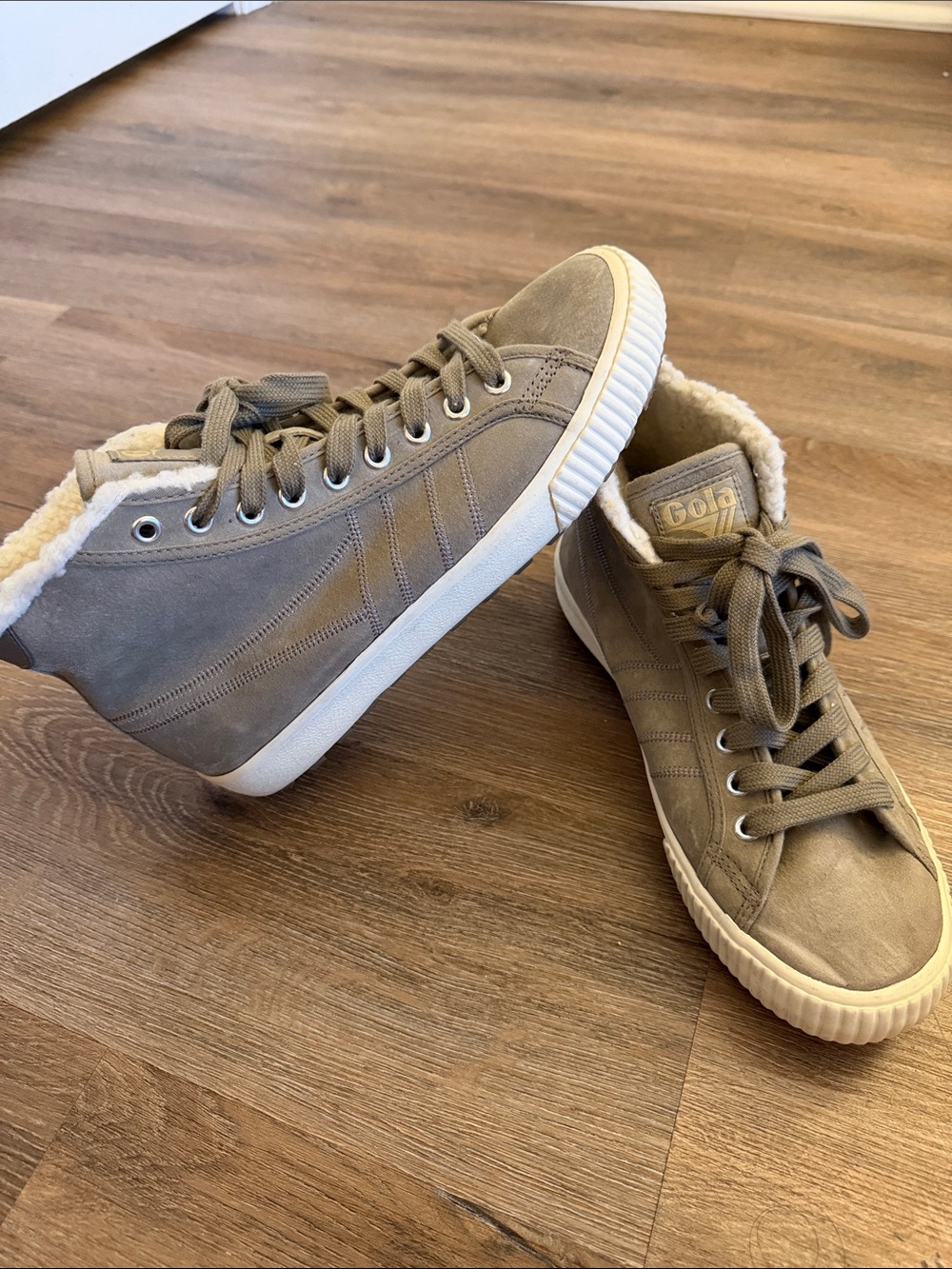 Gola High-Top Sneakers in Taupe with Cream Sherpa